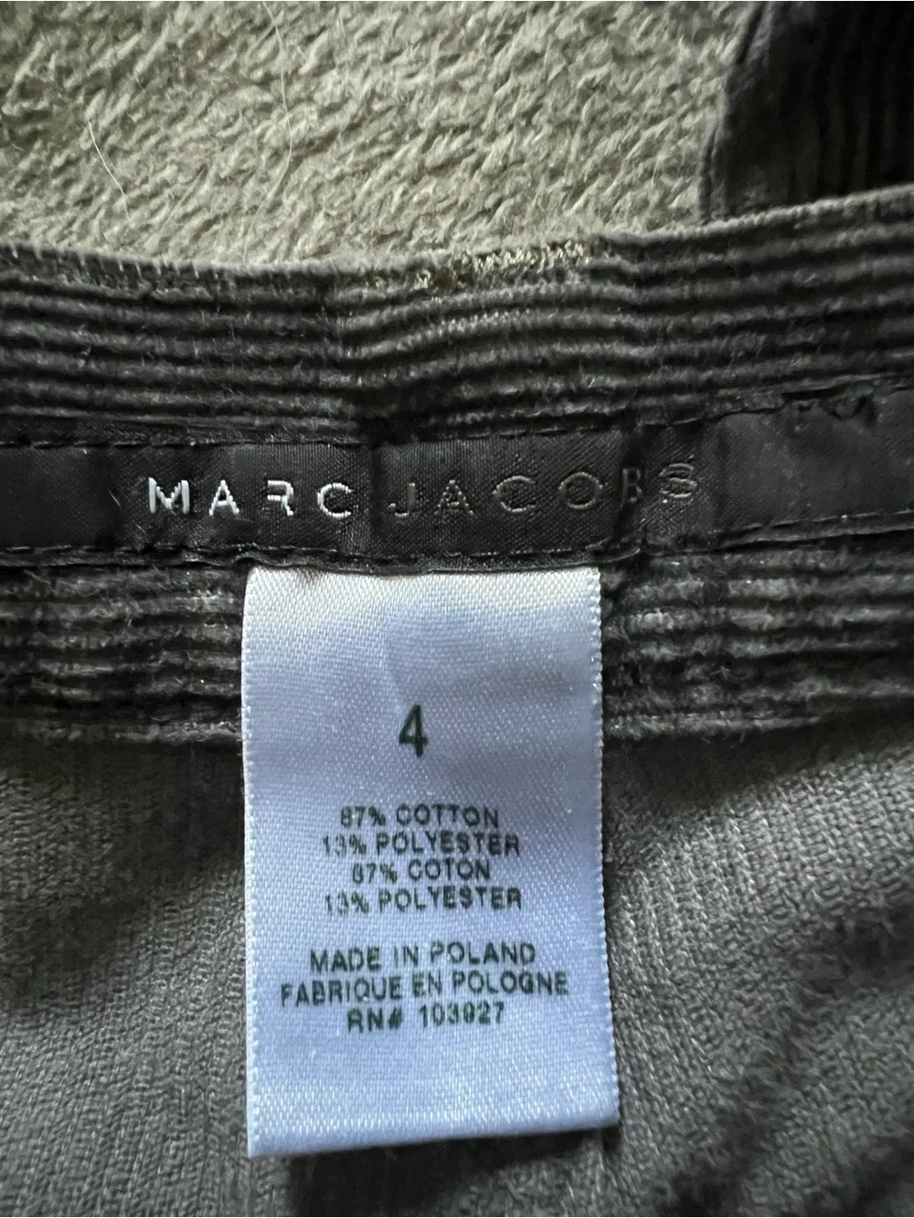 Marc Jacobs Charcoal Gray Corduroy Boot Cut Pants